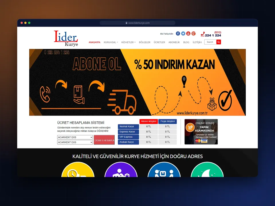 Lider Kurye web sitesi